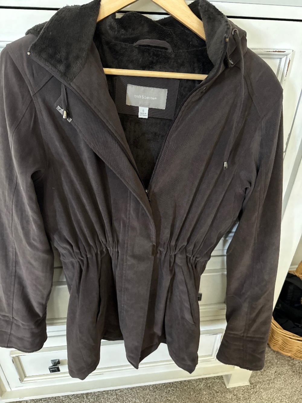 Croft & Barrow Brown Fleece-Lined Hooded Jacket Size S